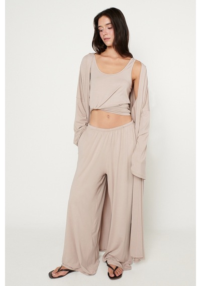 AC&Co / Altınyıldız Classics Kadın Bej Yumuşak Dokulu Rahat Standart Fit Şal Yaka Esnek Kimono