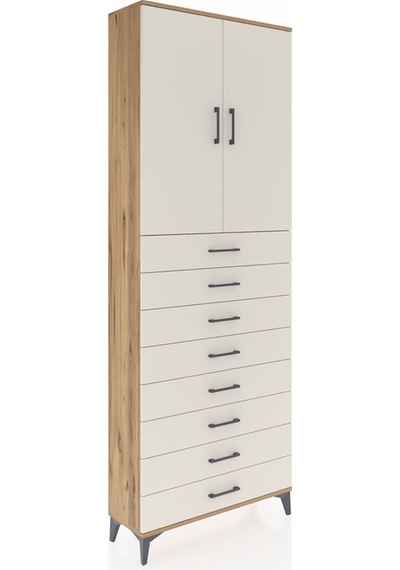 Arges Dolap 3 Raflı 8 Çekmeceli 2 Kapaklı 88x30x243 Çam-aytaşı Çam