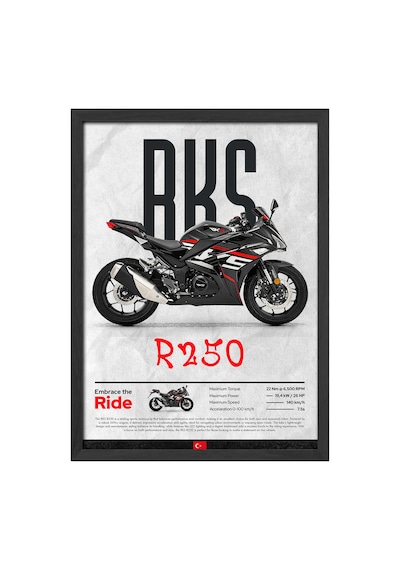 Rks R 250 Siyah Ahşap Çerçeveli Poster, Dekoratif Motosiklet Duvar Tablosu
