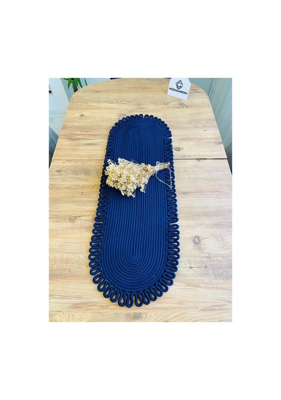 Jüt, Hasır, Dekoratif Masa Örtüsü, Runner 35x100 Cm, Amerikan Servis, Sehpa Örtüsü, Bohem Tarzı Lacivert Lacivert