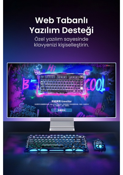 Gravastar Mercury V75 He Hall Effect Manyetik Switch Gaming Klavye, Hot-swappable, Rapid Trigger, 80