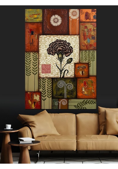 Kırmızı Karanfil Vintage Desen Dekoratif Kanvas - Mdf Ahşap Tablo