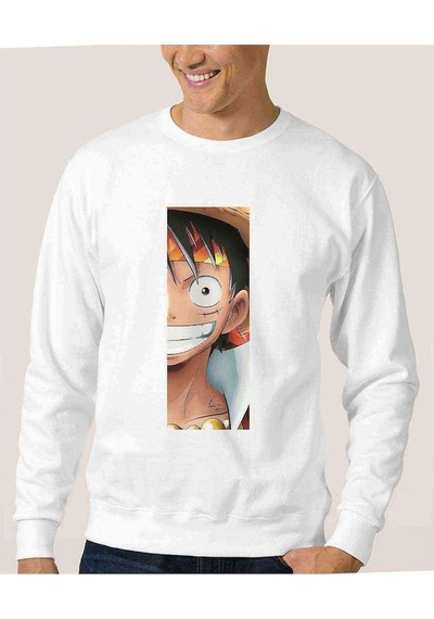 Anime One Piece Amiral Baskılı Beyaz Erkek Örme Sweatshirt