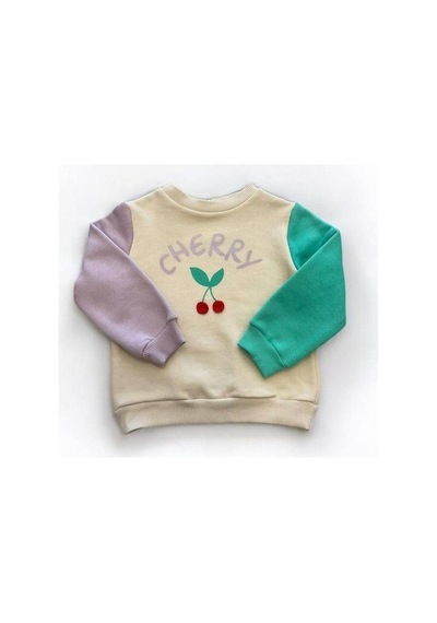 Kız Çocuk Cherry Baskılı Şardonlu Sweatshirt-15191 Lila