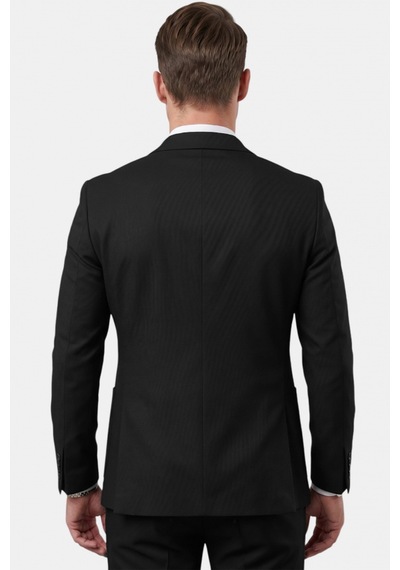 Deep Sea Deepsea Siyah Premium Çizgi Dokulu Slim Fit Likralı 2 Li Erkek Takım Elbise 2600821