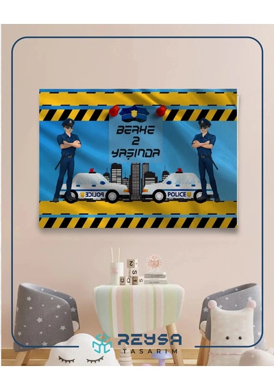 Polis Temalı Doğum Günü Afişi 100x150 Cm