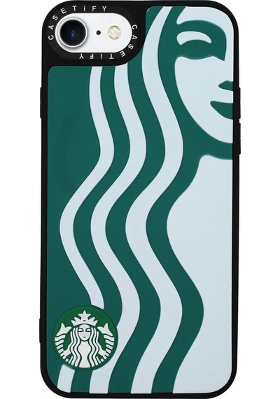 Apple Uyumlu iPhone 7 Starbucks Baskılı 3d Kabartmalı Kamera Koruyuculu Kılıf Koyu Yeşil