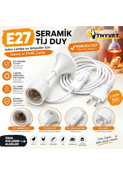 100 Watt Set / Kızılötesi / Gün Işığı Şeffaf Isıtıcı Lamba Ve Kullanıma Hazır Kablolu Duy Seti