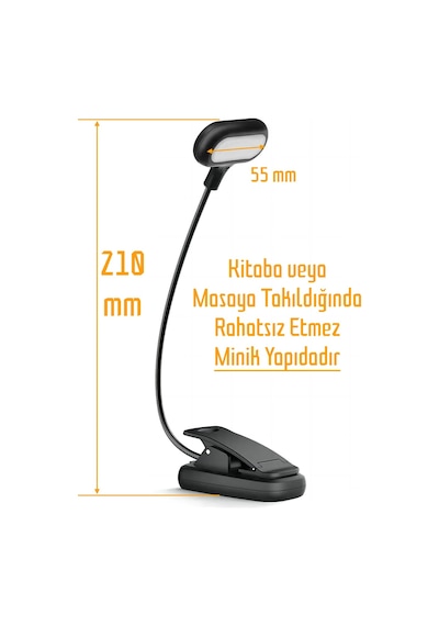Ledli Klipsli Mini Kitap Okuma Lambası Mandallı Pille Çalışan Işık Masa Lambası Kitap Okuma Işığı