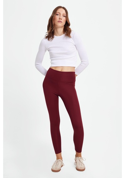 Tudors Kadın Slim Fit Dar Kesim Scuba Kumaş Beli Lastikli Bordo Tayt-42441 Bordo