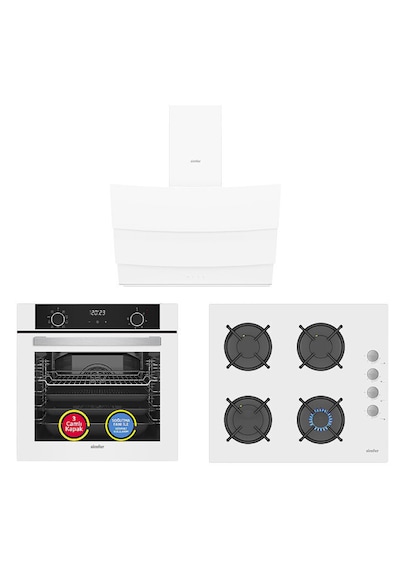 Simfer 0+9 Fonksiyon Airfry Beyaz 3'lü Ankastre Set (8216 Fırın + 3507 Ocak + 8707 Davlumbaz)