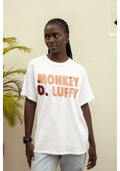 Sevbano Monkey D. Luffy One Piece Sırt Baskılı Unisex Oversize Anime Tişö Beyaz