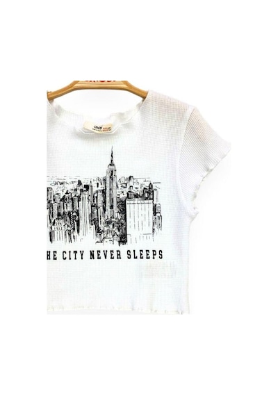 Çikoby Kız Çocuk The City Yazılı Crop-13749 Beyaz