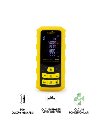 Dawreek Mesafe Ölçer H01 Yellow 80 Metre Dijital El Tipi Mesafe Ölçüm Cihazı
