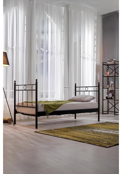 Alpas Metal Sofa Sedir 90x200 Siyah Ahşap Latalı