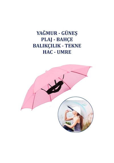 Eleven Markets Kafaya Takılan Şapka Şemsiye Gölgelik Plaj Yazlık Kafa Şemsiyesi- Pembe Pembe