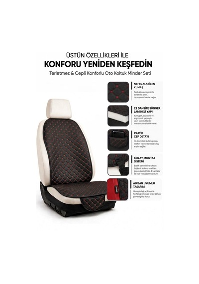 Terletmez Cepli Oto Koltuk Minder Seti Ön Koltukları İçin Kolay Montaj Universal Koruyucu Kılıf Kumaş 35910695