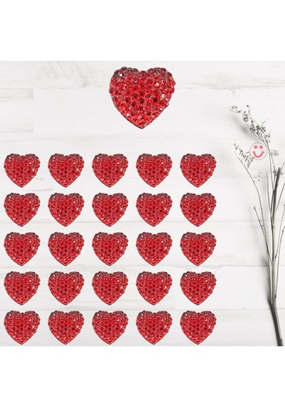 Polyester Kalp Fiyonk, 1,3 Cm - 25 Adet - Kırmızı 1+