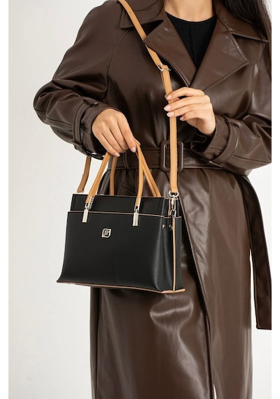 Just Polo Kadın Siyah Camel Gofraj Kabartma Desenli Mıknatıslı Çıtçıt Kapama El Çantası Mh4031mh Siyah - Camel