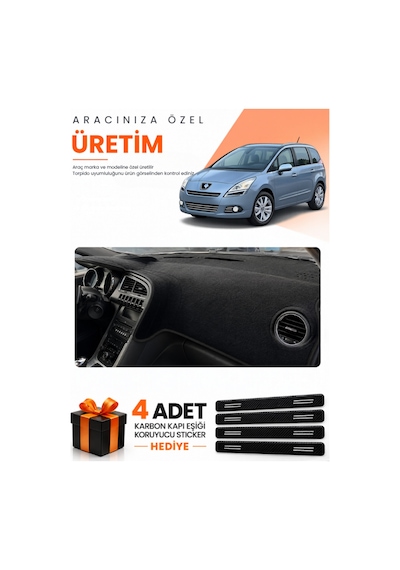 Peugeot 5008 Ekransız 2010-2014 Uyumlu Torpido Koruma Örtüsü Oto Kılıfı - Siyah
