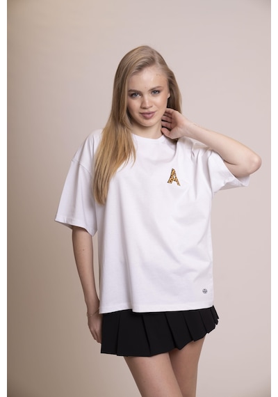 Afloow Muse Oversize Beyaz Tişört %100 Pamuk Ön Leopar A Harfi Detaylı, Sırtı Büyük Leopar Baskılı, Rahat Ve Şık Tasarım Unisex Günlük T-shirt Beyaz