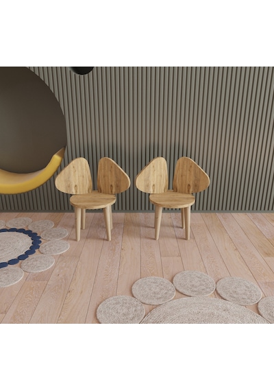 Çocuk Sandalyesi Çocuk Oturağı Fil Kulaklı Ahşap MDF Sandalye Montessori Sandalye 2 Lİ Kahverengi