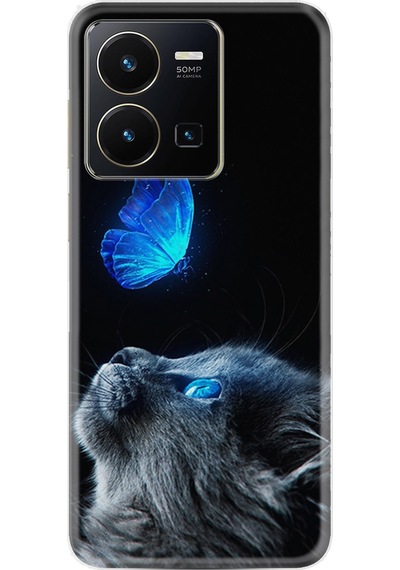Vivo Y36 Kılıf Resimli Desenli Silikon Platinium Series Butterfly Cat 1891