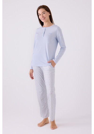 Pierre Cardin 8888 Uzun Kol Kadın Pijama Takımı Mavi