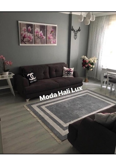 STY Home Paşa Kaymaz Taban Halı Kilim Yolluk Yıkanabilir Gri Beyaz