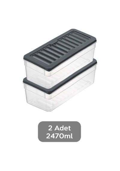 2'li Derin Buzdolabı Organizer Set Düzenleyici Saklama Kabı Mikrodalga Difriz Kabı 2470 ML Antrasit