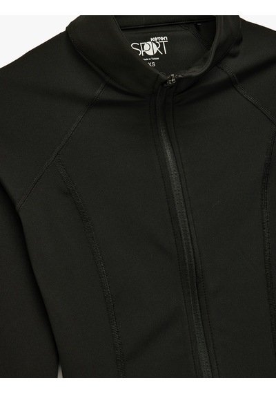 Koton Slim Fit Uzun Reglan Kollu Dikiş Detaylı Fermuarlı Spor Sweatshirt Siyah 7wak10015nk