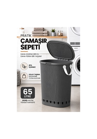 Stil 65 Lt Antrasit Geniş Hacimli Hava Alan Delikli Kapaklı Kirli Sepeti Banyo Çamaşır Sepeti Düzenleyici Gri - 913226211 Gri Stil 65 Lt Antrasit Geniş Hacimli Hava Alan Delikli Kapaklı Kirli Sepeti Banyo Çamaşır Sepeti Düzenleyici Gri - 913226211 Gri