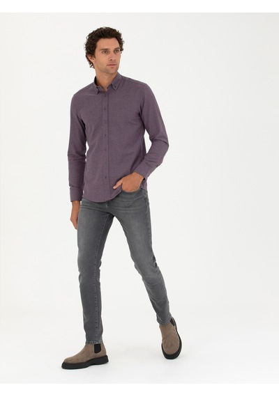 Cacharel Mürdüm Slim Fit Uzun Kollu Gömlek Pembe