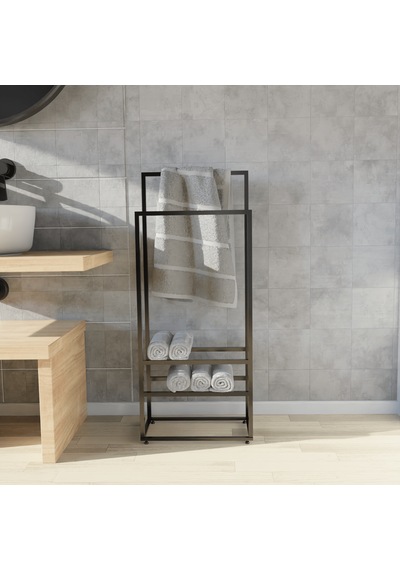 lyla concept Manolya Extra 2 Katlı Metal Havluluk Modern Ve Şık Banyo Rafı Siyah