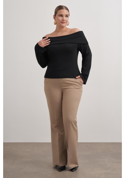 Myline Açık Omuzlu Triko Bluz-3354 Siyah