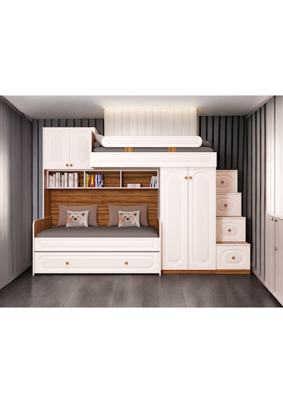 Viola Komple Mdf Membran Dolaplı Yavrulu Ranza Ceviz Beyaz 190 x 90 Viola Komple Mdf Membran Dolaplı Yavrulu Ranza Ceviz Beyaz 190 x 90