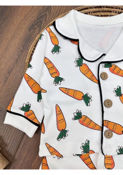 Havuç Desenli Pijama Takımı 4bb2 Beyaz