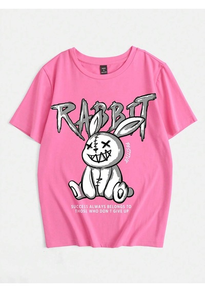Noıssey Karikatür Ve Grafik Tasarım Oversize T-shirt Cartoon/letter Serisi Kod35 Pembe