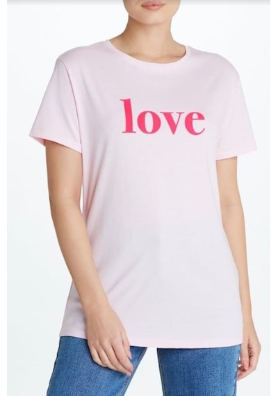 Kadın Pembe Love Baskılı T-Shirt Açık Pembe