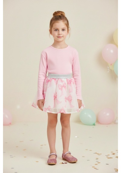 Le Mabelle Pembe Uzun Kollu Penye Basic Çocuk Tişört Pembe