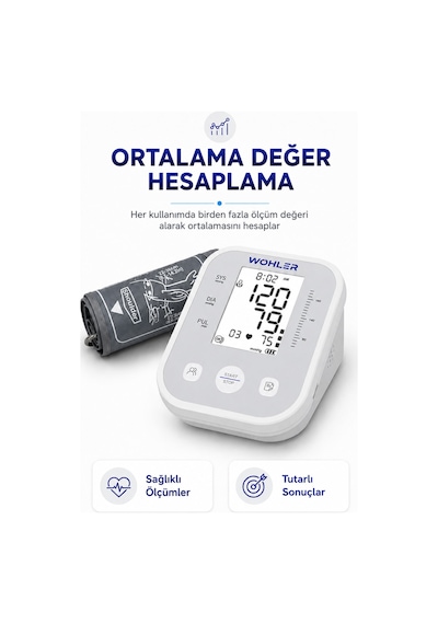 Wohler Üst Koldan Ölçer Dijital Tansiyon Aleti , Nabız Ölçer, TYPC-E , 99 Ölçüm Hafıza Çantalı