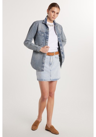 Tudors Kadın Slim Fit Dar Kesim Cepli Mini Denim Etek-33923 Lacivert