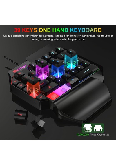 Tek El Rgb Oyun Klavyesi, Usb Kablolu Gökkuşağı Harfleri Parlayan Tek El Klavyesi Bilek Desteği Multimedya Tuşlar