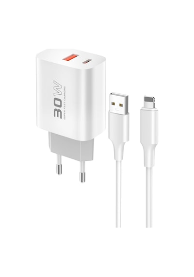 C89q 1 Adet 30w Type-c Ve 1 Adet 22.5w Usb Çıkışlı Ekstra Dl48 1m Usb To Lightning Kablolu Pd Şarj Cihazı - Beyaz