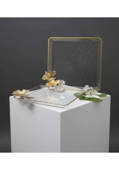 Çnr Home Collection Paşabahçe Taşli Kelebekli Kare Madlen Sunum Servis Tabaği 2 ' Li Gold