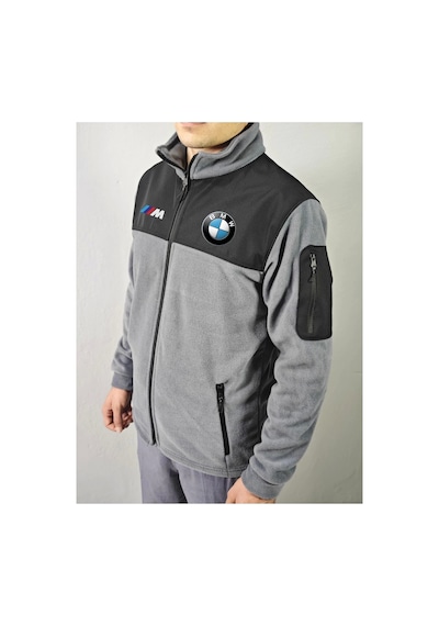 Dafri Bmw Logo Baskılı Fermuarlı Polar Ceket Gri