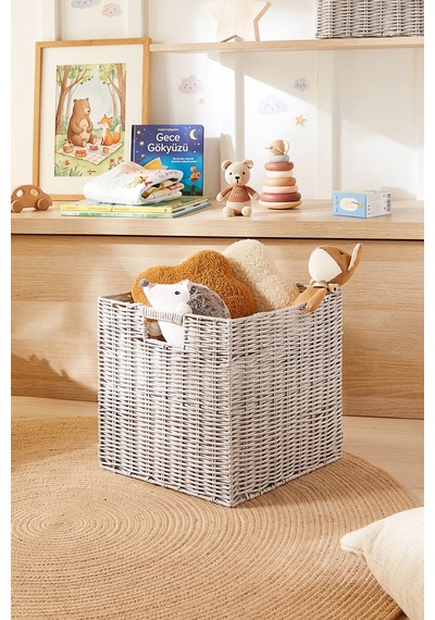 Ocean Home Textile 2'li Çocuk Odası Yıkanabilir Gri Pp Rattan Sepet Set 33 X 33 X 33 Cm