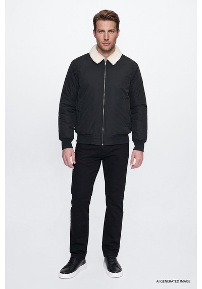 Wrangler Regular Fit Gömlek Yaka Cepli Erkek Bomber Ceket W2620029001 Siyah