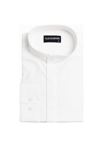 Plus Scorpion Erkek Hakim Yaka Slim Fit Gömlek Şık, Modern, Uzun Kollu, Düz Model Beyaz