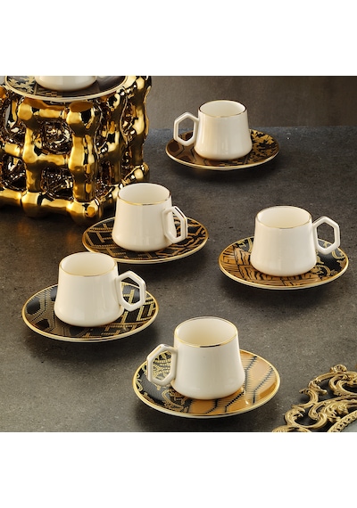 Sandro Moreno 1453 Kariye Double Geometrik Gold 12 Parça 6 Kişilik Kahve Fincan Takımı 120 Ml Çok Renkli